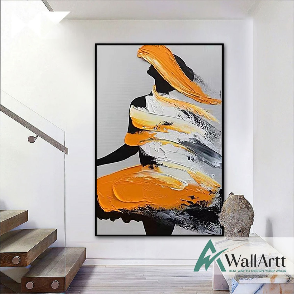 Orange Woman 3D Heavy Textured Partial Oil Painting