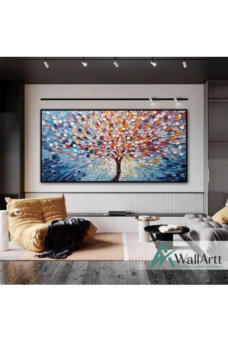 Abstract Orange Blue Tree 3d Heavy Textured Partial Oil Painting