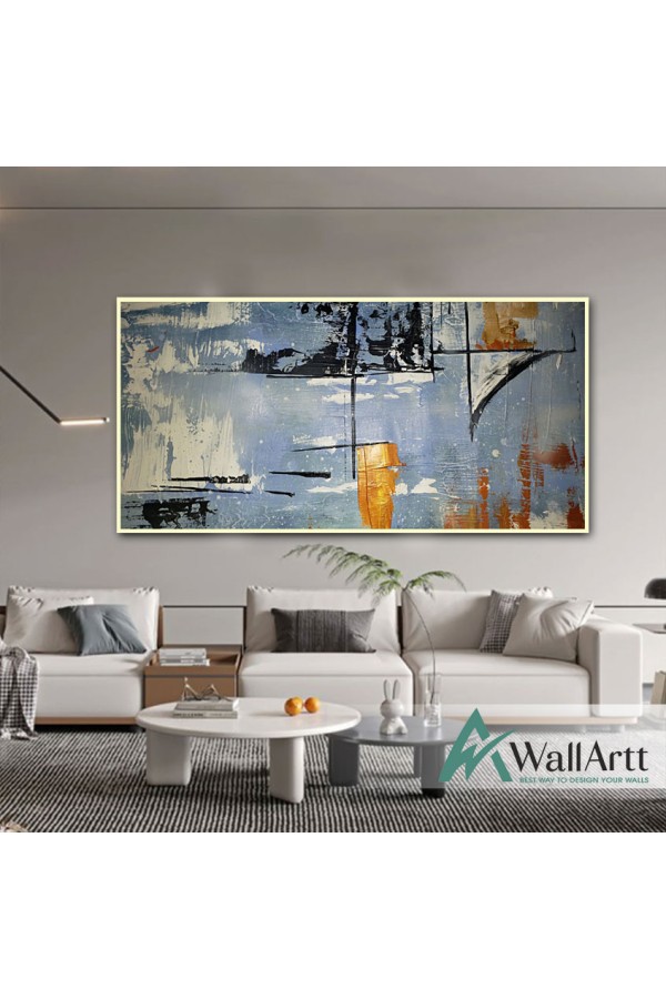 Abstract Gold Blue Textured Partial Oil Painting