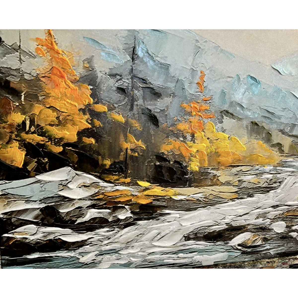 Frozen River 3D Heavy Textured Partial Oil Painting