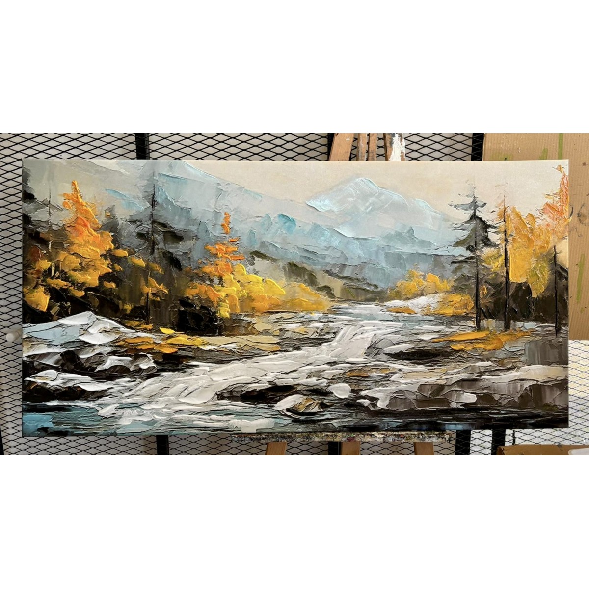 Frozen River 3D Heavy Textured Partial Oil Painting