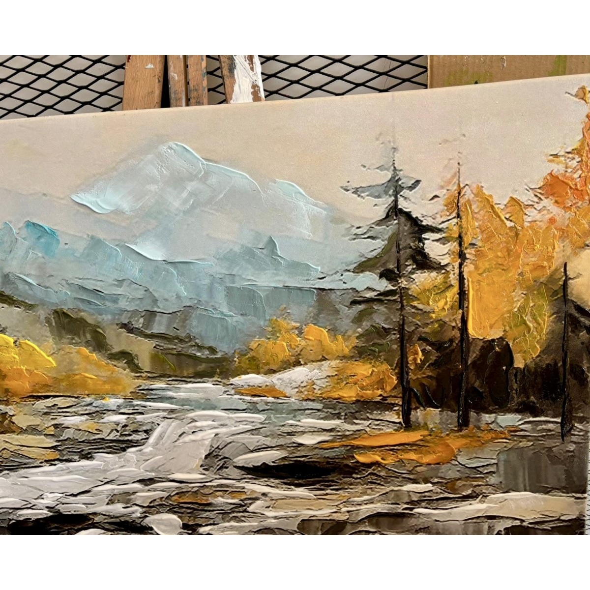 Frozen River 3D Heavy Textured Partial Oil Painting