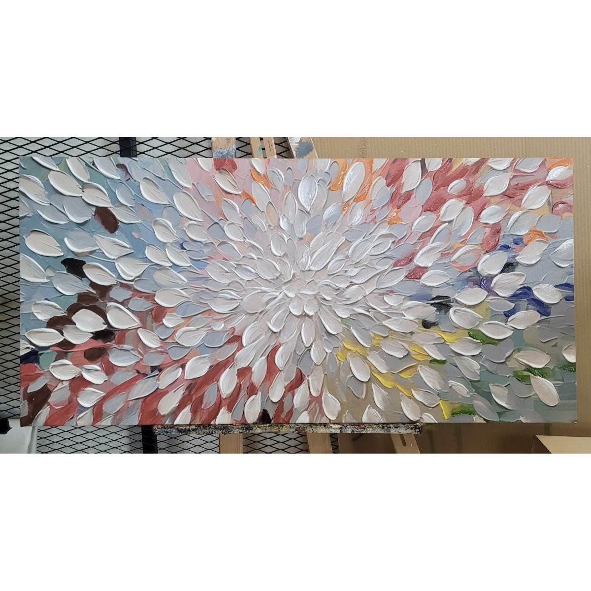 Abstract White Rain 3D Heavy Textured Partial oil Painting