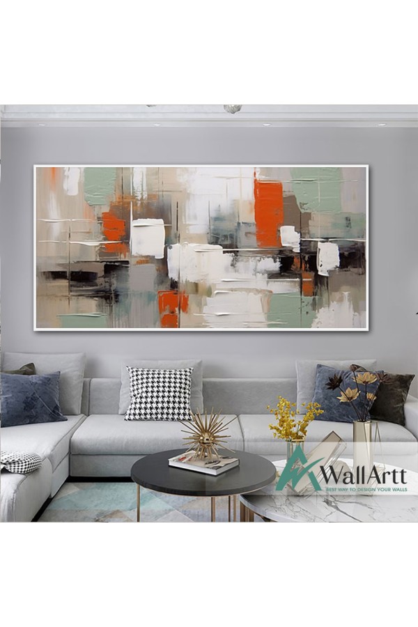 Orange White Abstract 3D Heavy Textured Partial oil Painting