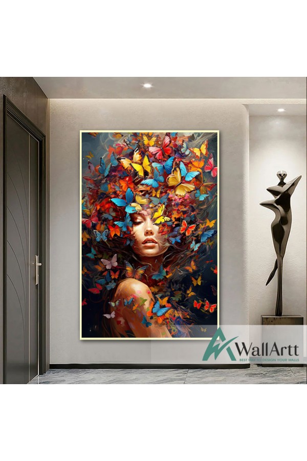 Butterfly Woman 3D Heavy Textured Partial Oil Painting