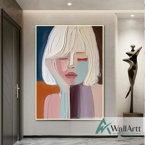 Thoughtful Woman 3D Heavy Textured Partial Oil Painting