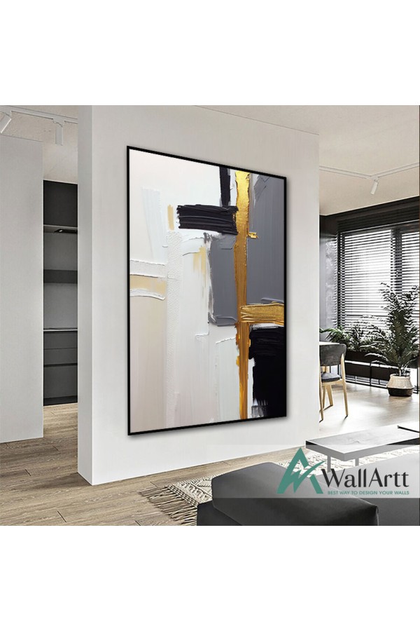 Black Grey with Gold 3D Heavy Textured Partial Oil Painting