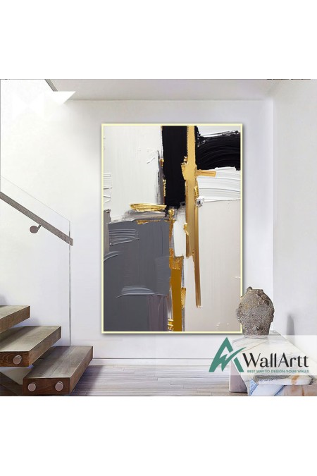 Black Grey with Gold III 3D Heavy Textured Partial Oil Painting