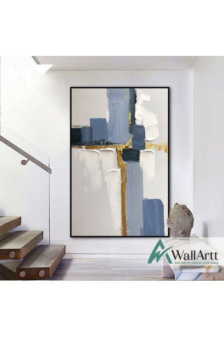 Blue Tones with Gold  3d Heavy Textured Partial Oil Painting