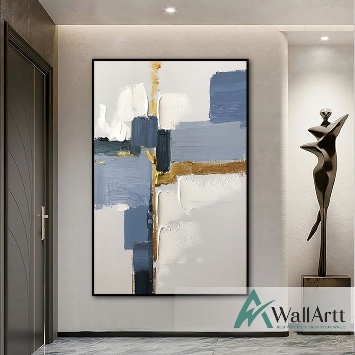 Blue Tones with Gold II 3d Heavy Textured Partial Oil Painting