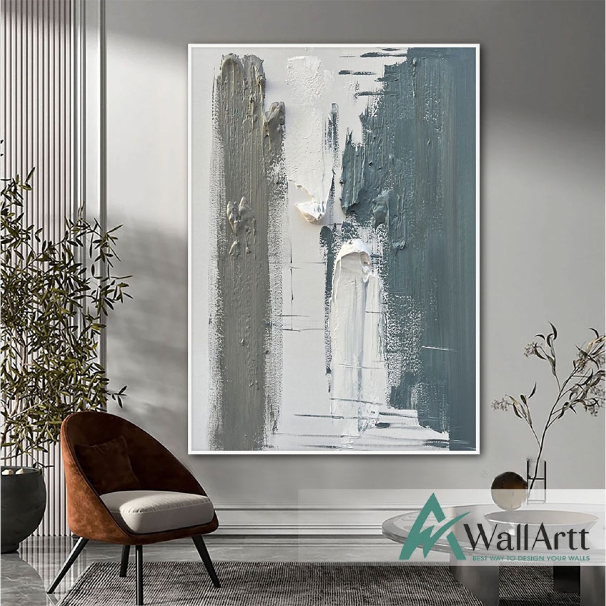 White Brushstrokes 3d Heavy Textured Partial Oil Painting