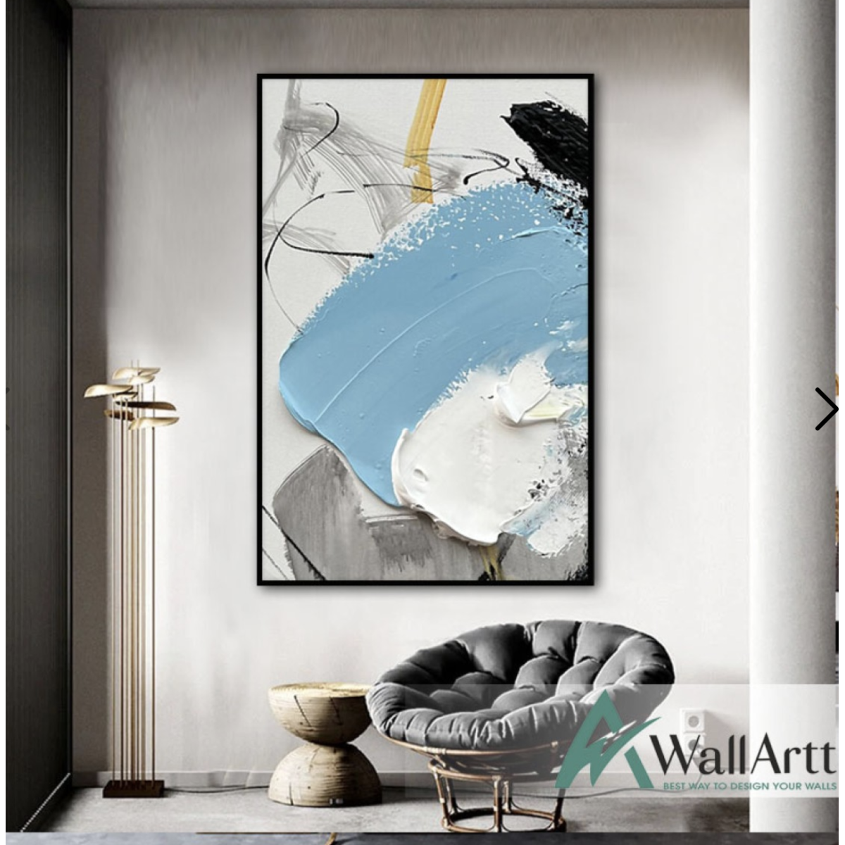 Abstract Baby Blue White 3d Heavy Textured Partial Oil Painting