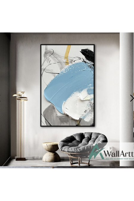 Abstract Baby Blue White 3d Heavy Textured Partial Oil Painting