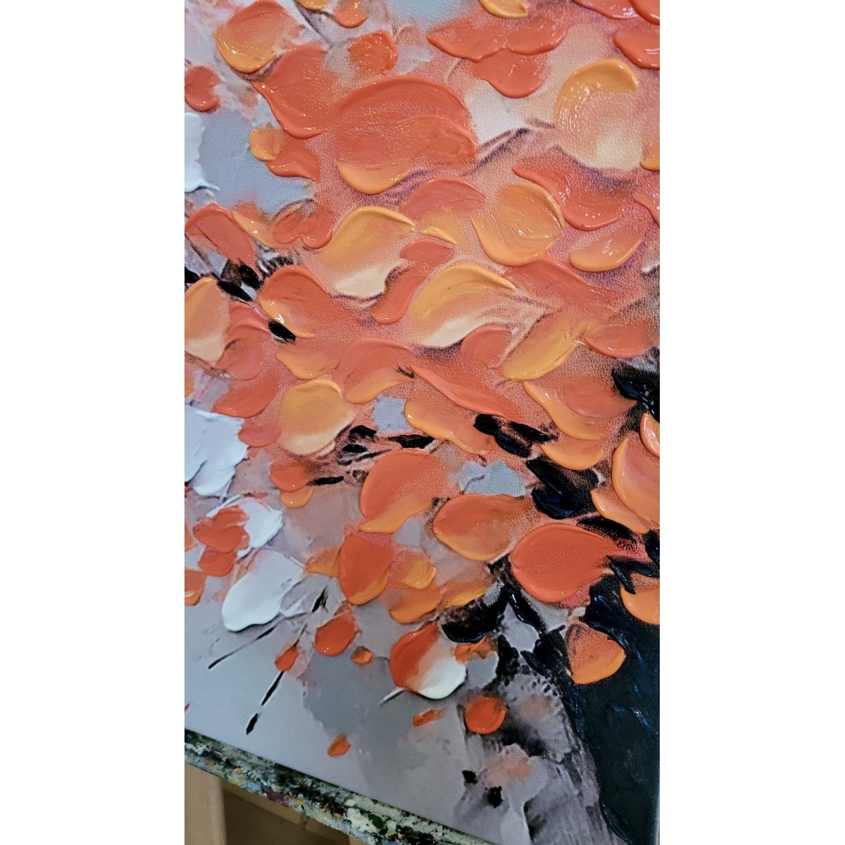 Orange Bushes 3D Heavy Textured Partial Oil Painting