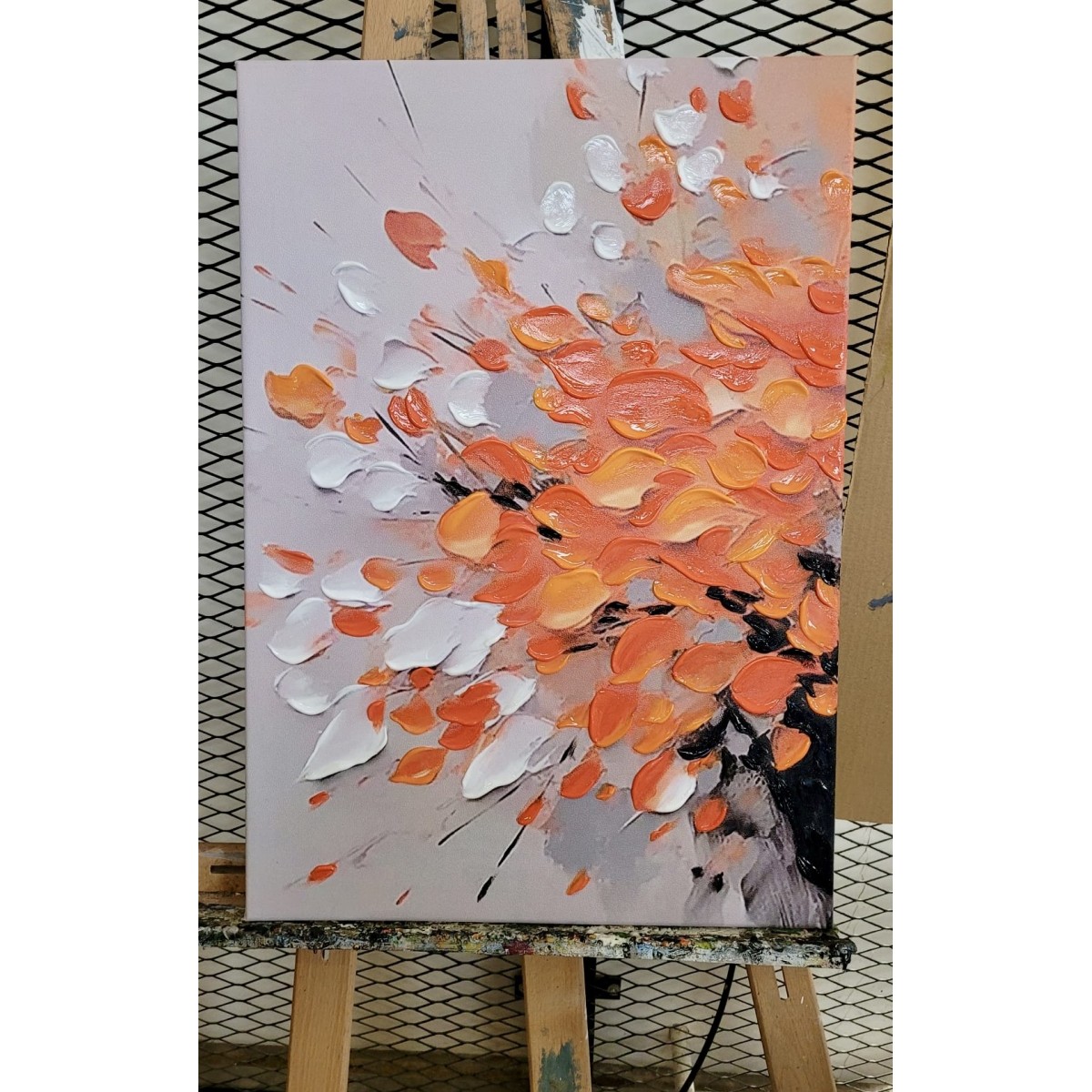 Orange Bushes 3D Heavy Textured Partial Oil Painting