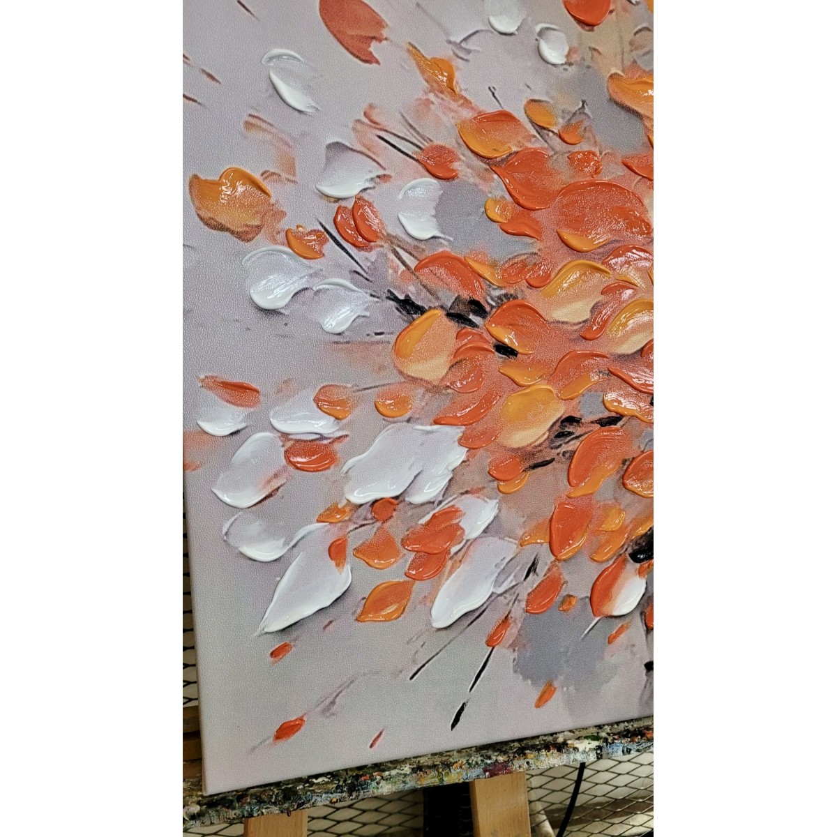 Orange Bushes 3D Heavy Textured Partial Oil Painting