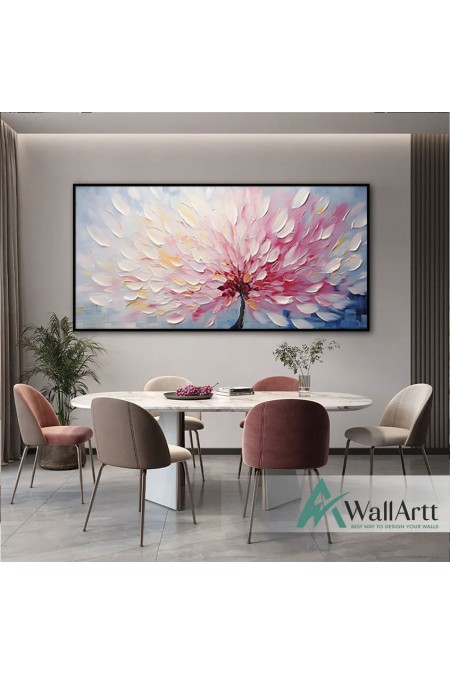 White Pink Leaves 3d Heavy Textured Partial Oil Painting