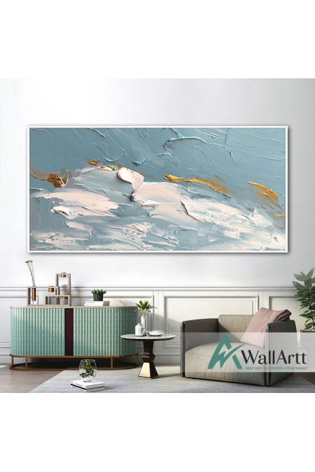 Abstract Baby Blue Gold 3d Heavy Textured Partial oil Painting