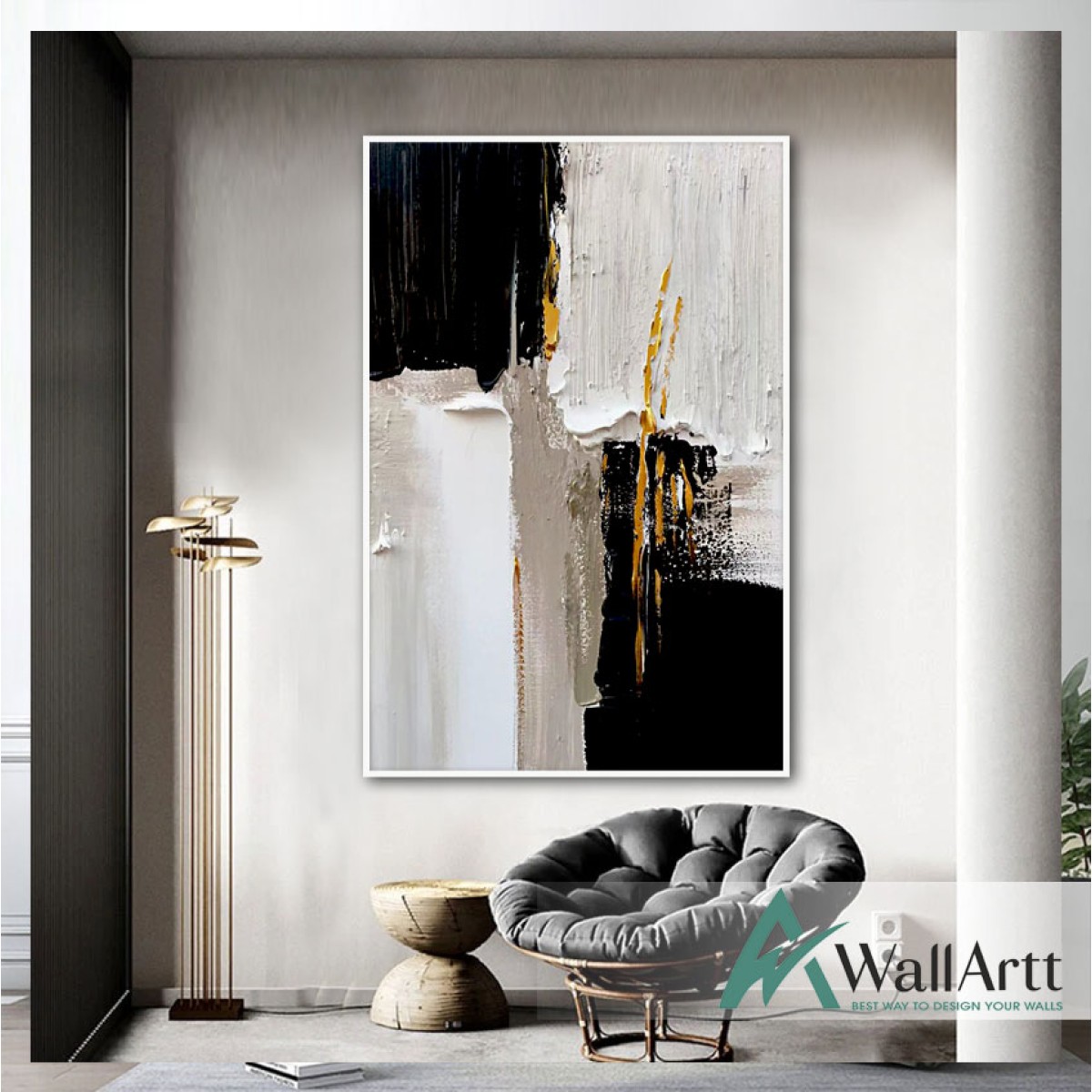 Gold Cut on Black 3d Heavy Textured Partial Oil Painting