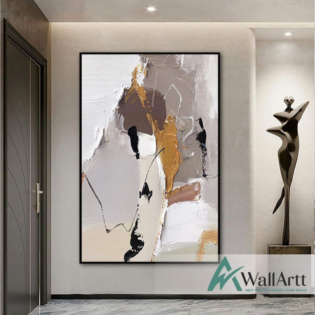 Gold Beige Abstract 3D Heavy Textured Partial Oil Painting