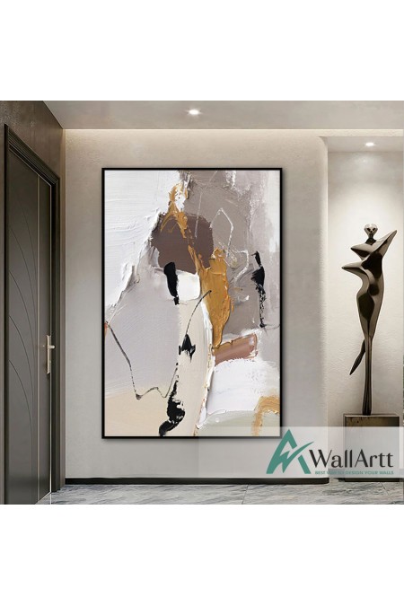 Gold Beige Abstract 3D Heavy Textured Partial Oil Painting