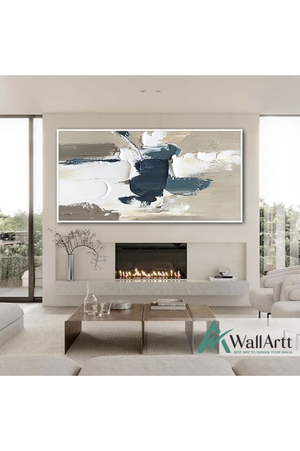 Navy Blue Abstract Textured Partial oil Painting