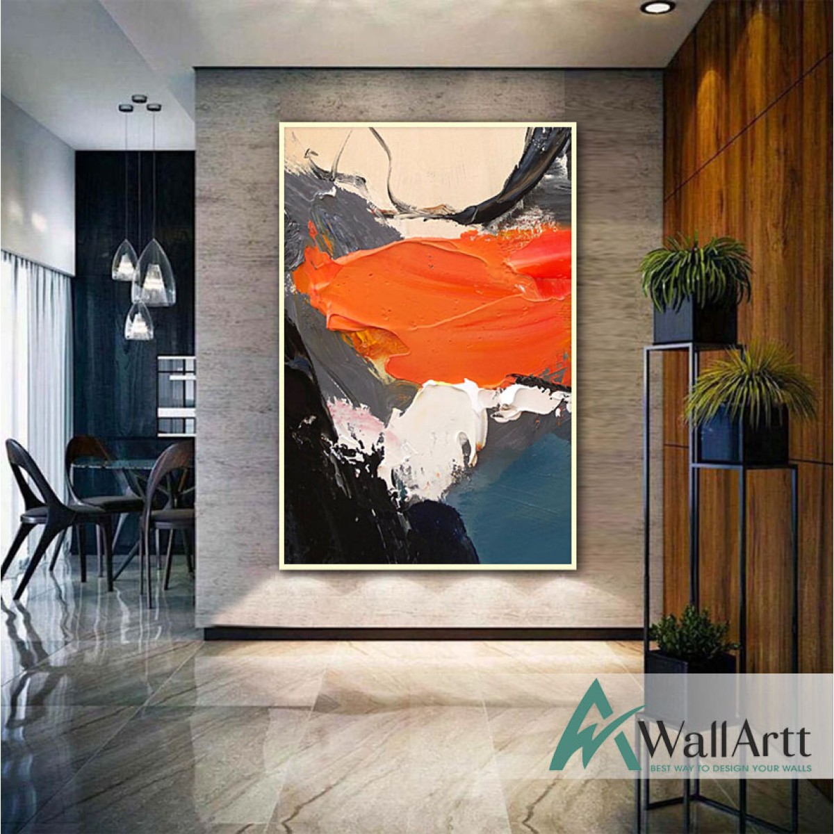 Abstract Grey Orange 3D Heavy Textured Partial Oil Painting