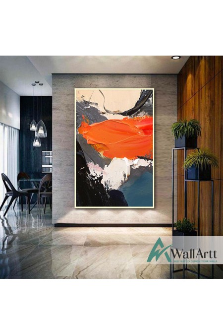 Abstract Grey Orange 3D Heavy Textured Partial Oil Painting