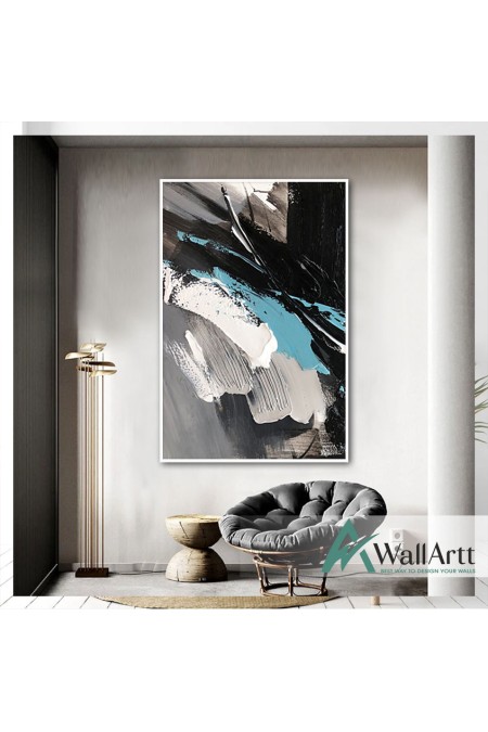 Abstract Black Blue 3D Heavy Textured Partial Oil Painting