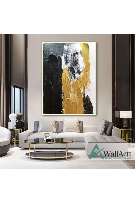 Abstract Gold n Black Textured Partial Oil Painting