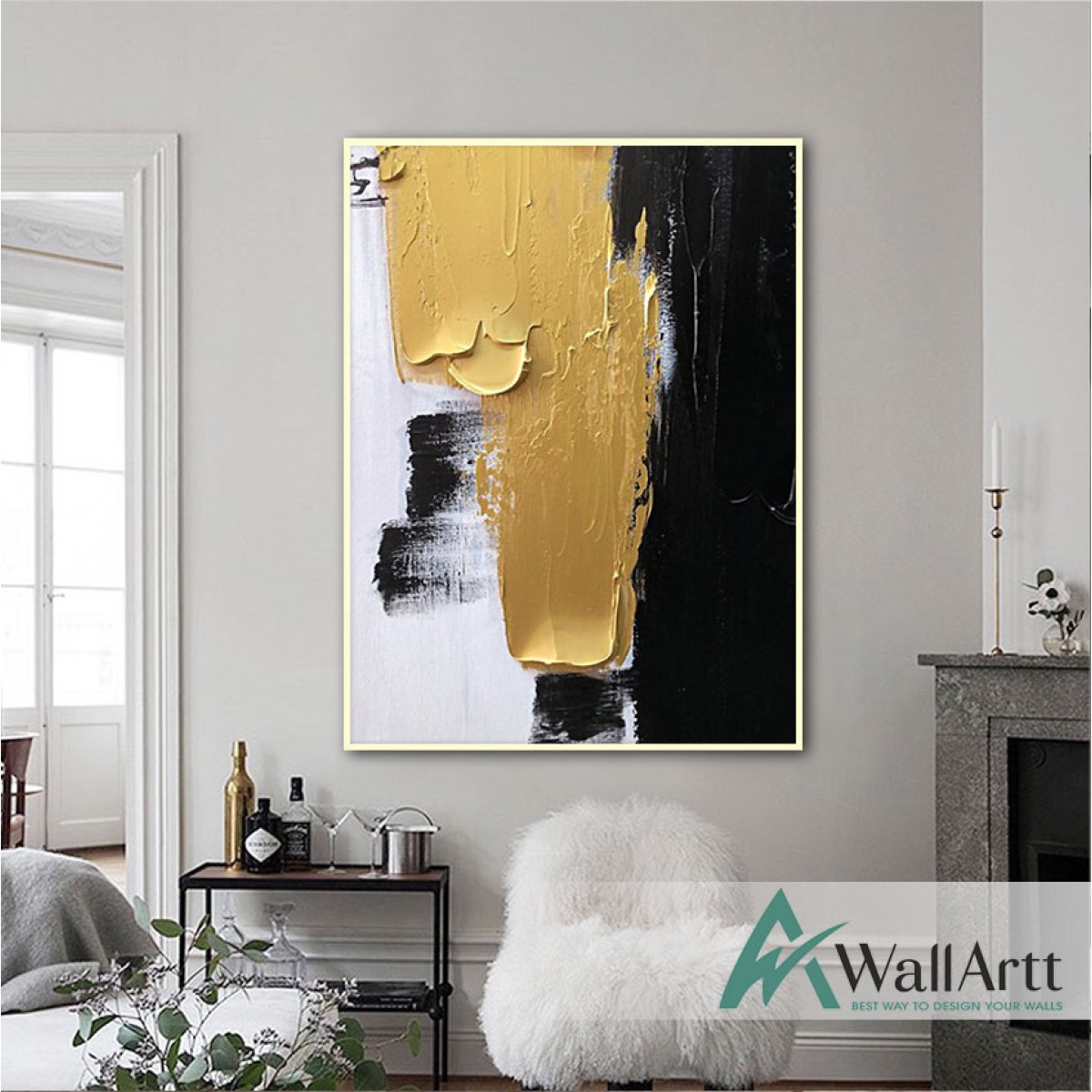 Abstract Gold n Black II Textured Partial Oil Painting