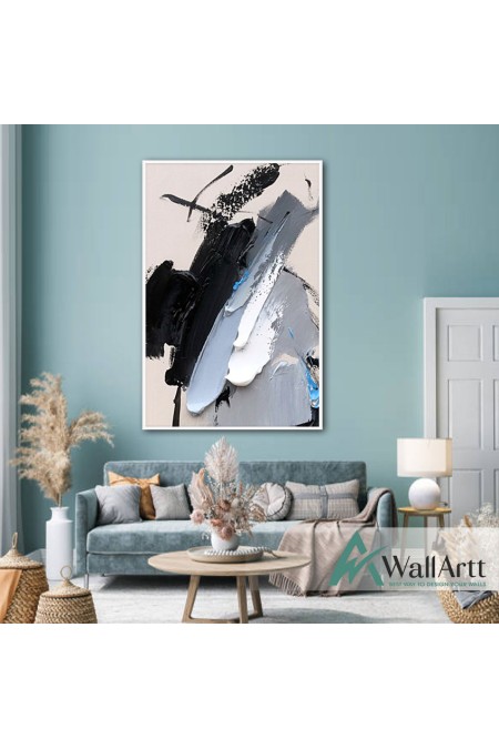 Abstract Blue Grey 3D Heavy Textured Partial Oil Painting