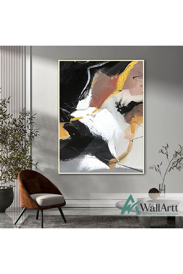 Abstract Brown Black Textured Partial Oil Painting