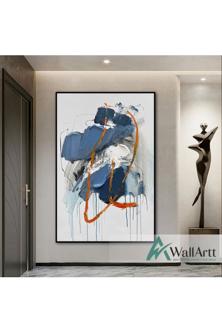Abstract Blue with Orange 3D Heavy Textured Partial Oil Painting