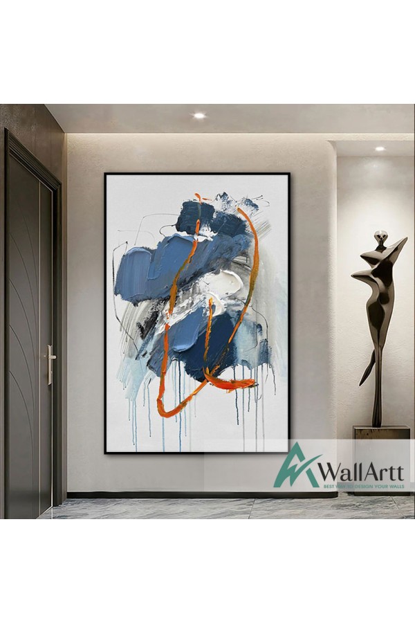 Abstract Blue with Orange 3D Heavy Textured Partial Oil Painting
