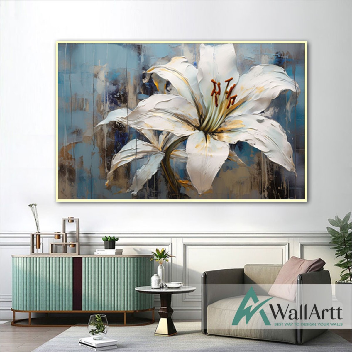 Blue White Flowers III 3d Heavy Textured Partial Oil Painting