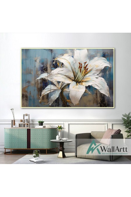 Blue White Flowers III 3d Heavy Textured Partial Oil Painting