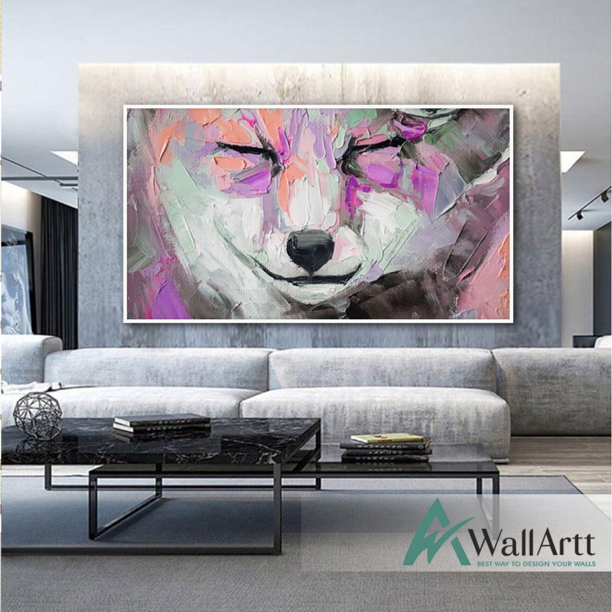 Abstract Sleeping Wolf 3d Heavy Textured Partial Oil Painting