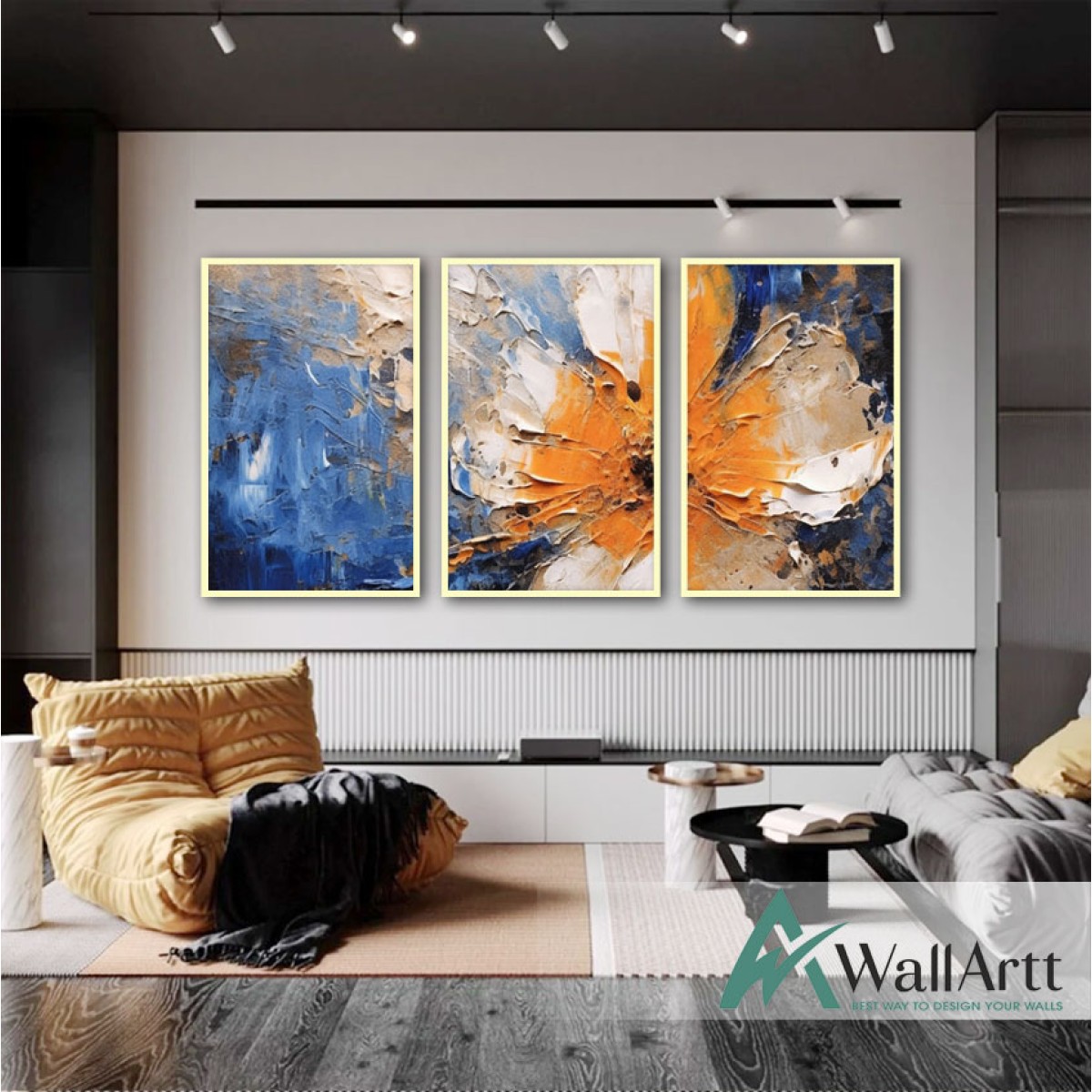 Orange White Flower 3 Piece 3d Heavy Textured Partial Oil Painting