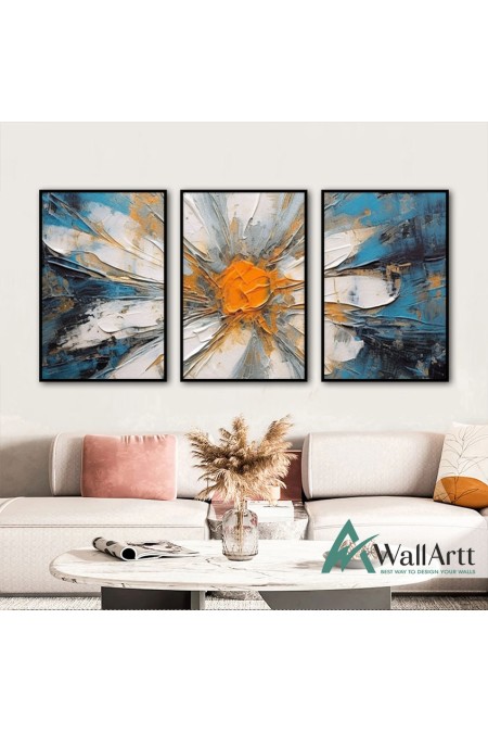 White Orange Daisy 3 Piece 3d Heavy Textured Partial Oil Painting