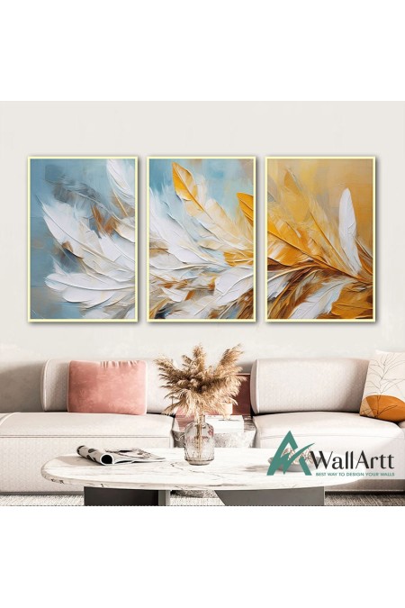 Orange White Feather 3 Piece 3d Heavy Textured Partial Oil Painting