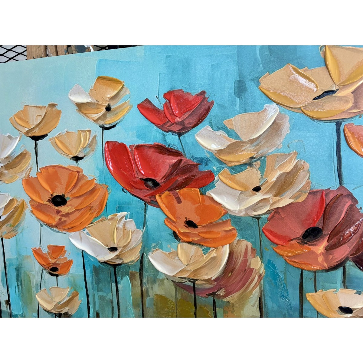 Red Orange Flowers 3d Heavy Textured Partial Oil Painting