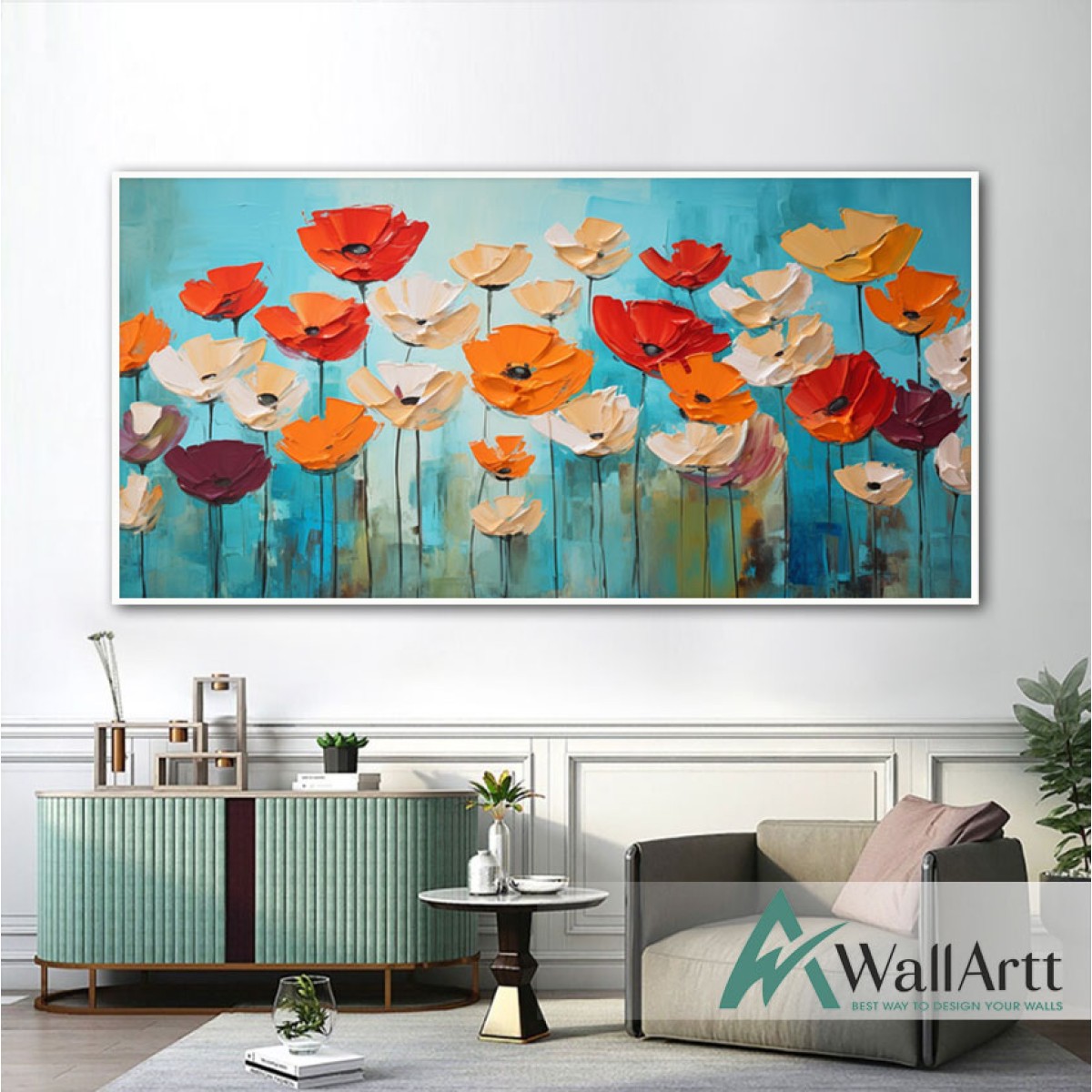 Red Orange Flowers 3d Heavy Textured Partial Oil Painting
