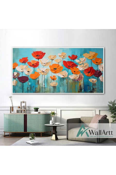 Red Orange Flowers 3d Heavy Textured Partial Oil Painting