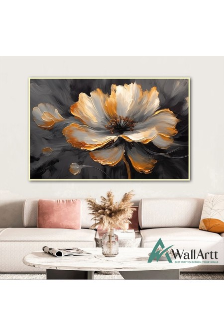 Dark Anthracite Gold Flower 3d Heavy Textured Partial Oil Painting