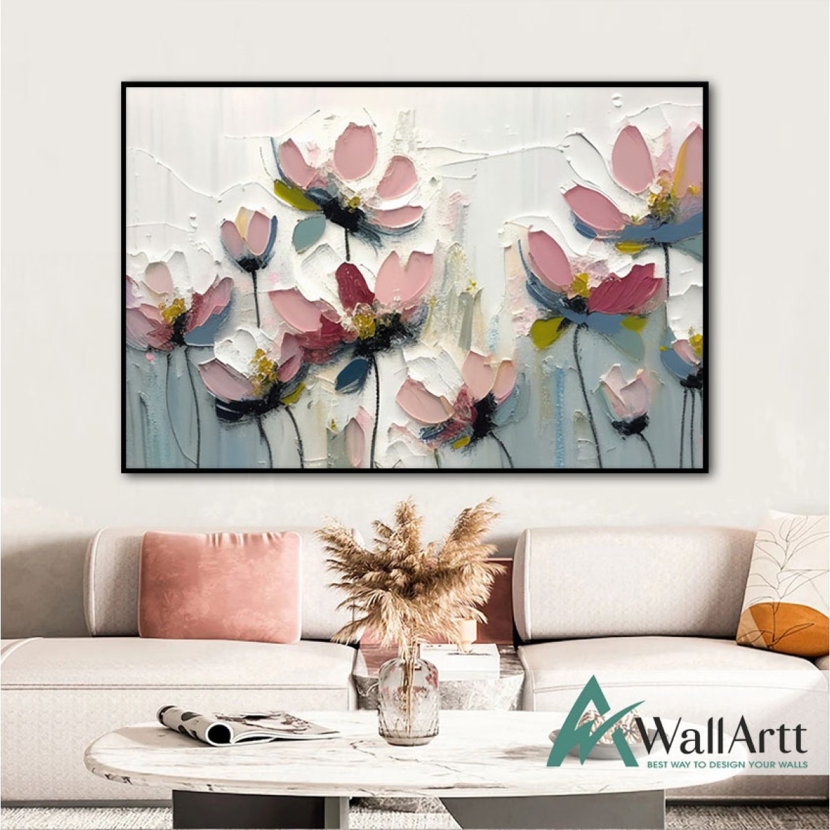 Abstract Pink Flowers III 3d Heavy Textured Partial Oil Painting