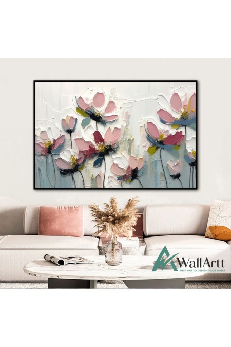 Abstract Pink Flowers III 3d Heavy Textured Partial Oil Painting