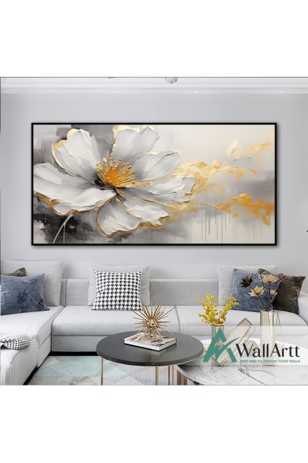 White Gold Flower 3d Heavy Textured Partial Oil Painting