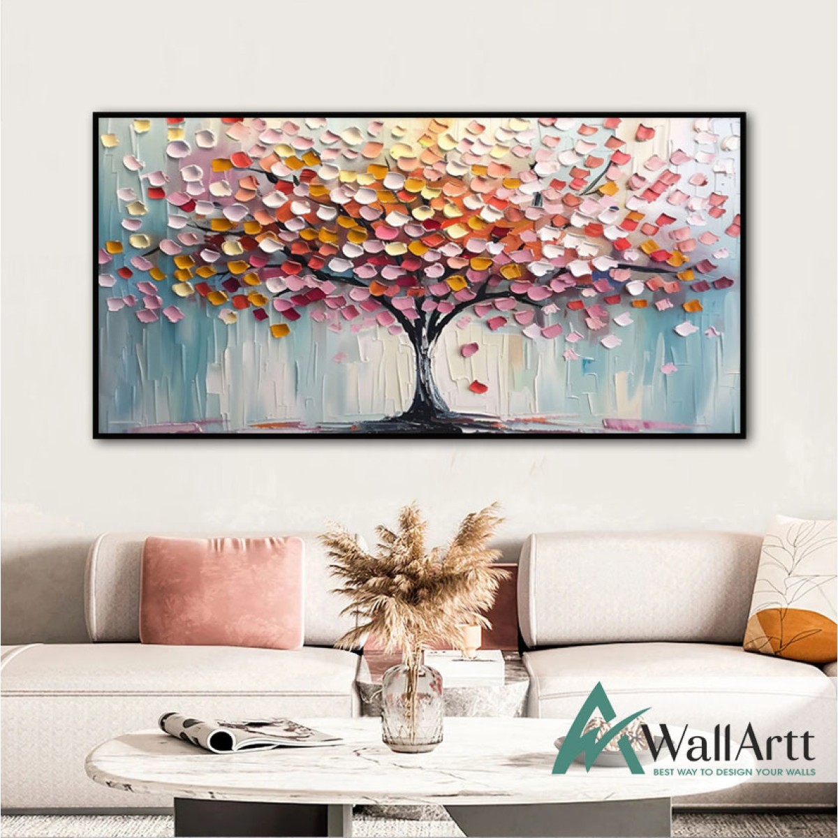 Pink Orange Tree 3d Heavy Textured Partial Oil Painting