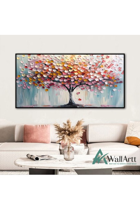 Pink Orange Tree 3d Heavy Textured Partial Oil Painting